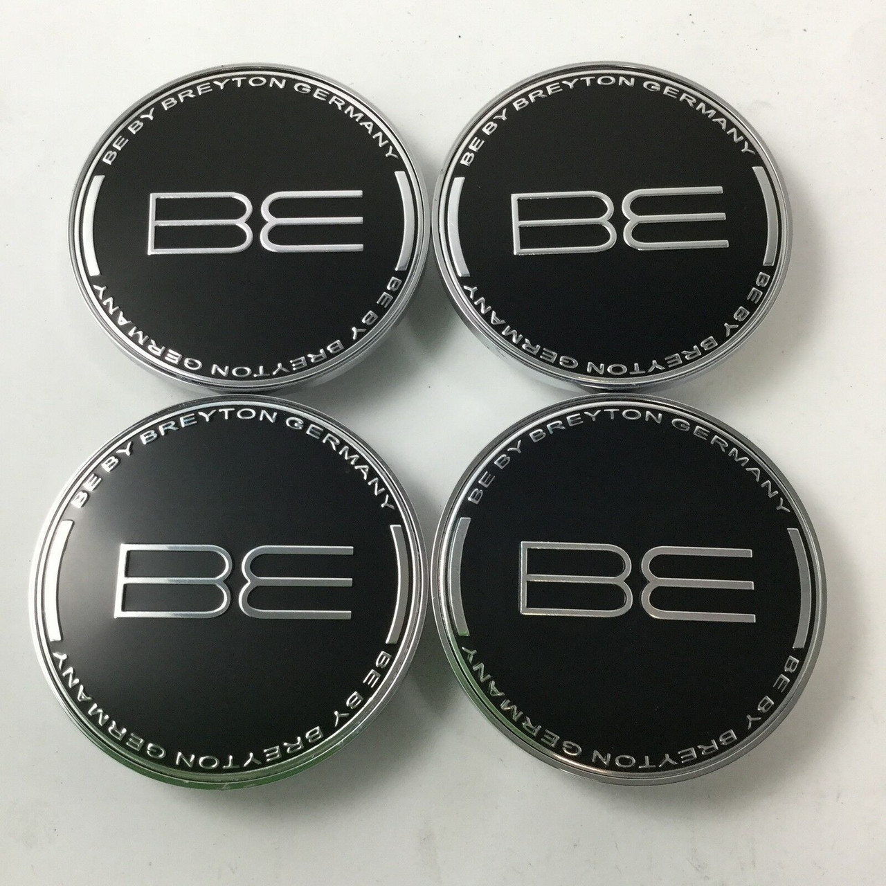 Set 4 Breyton Snap In Wheel Center Hub Caps Black w/ Chrome C-J97 2.75" BRE12