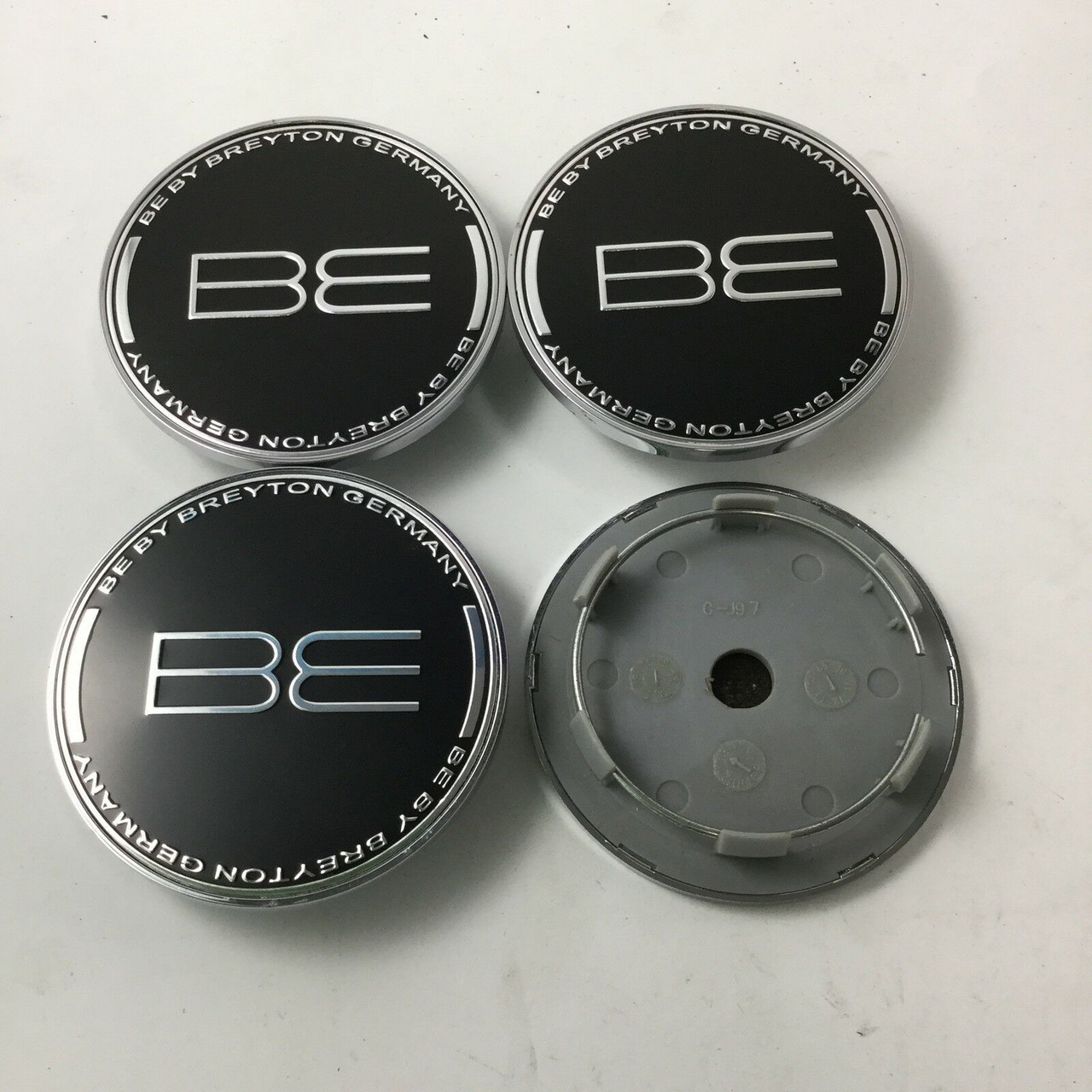 Set 4 Breyton Snap In Wheel Center Hub Caps Black w/ Chrome C-J97 2.75" BRE12