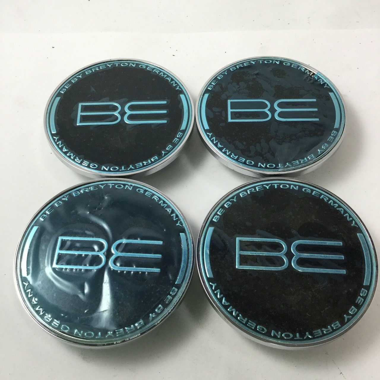 Set 4 Breyton Snap In Wheel Center Hub Caps Black w/ Chrome C-J97 2.75" BRE12