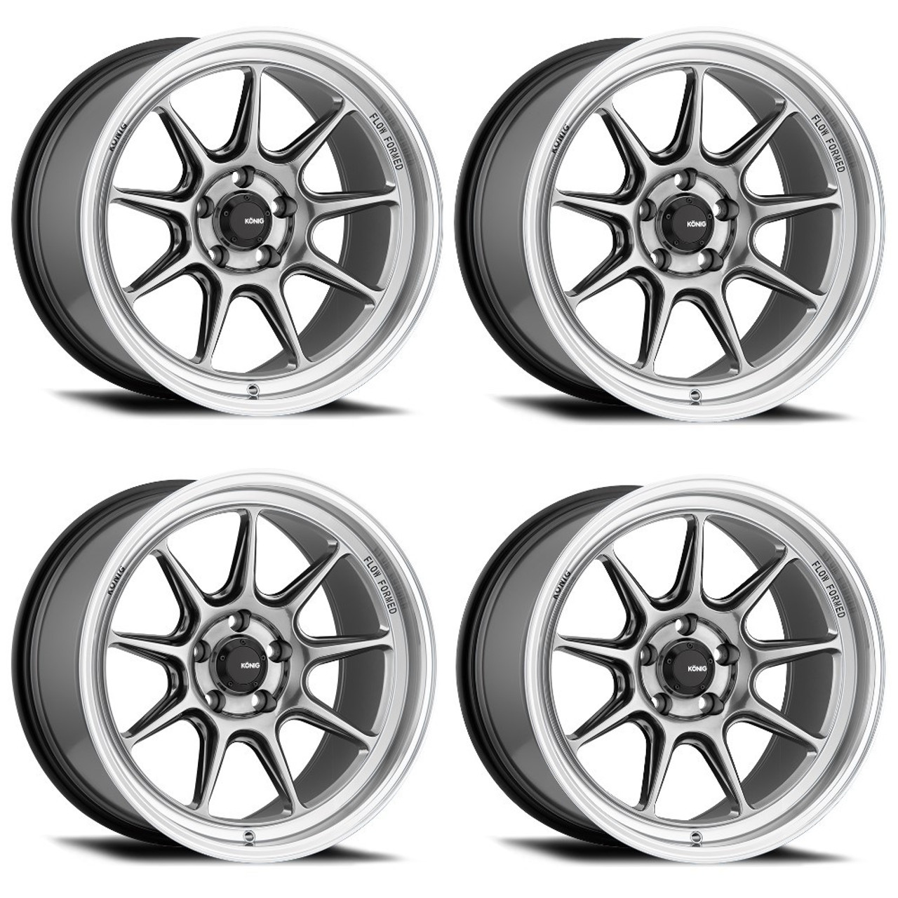 Set 4 18" Konig 105M Countergram 18x8.5 5x108 Hyper Chrome w/Machined Lip 43mm