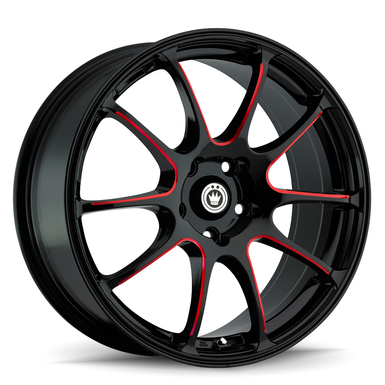 Set 4 17" Konig 24BR Illusion gloss black with red spoke accents 17x7 Wheels 5x4.50 +40mm