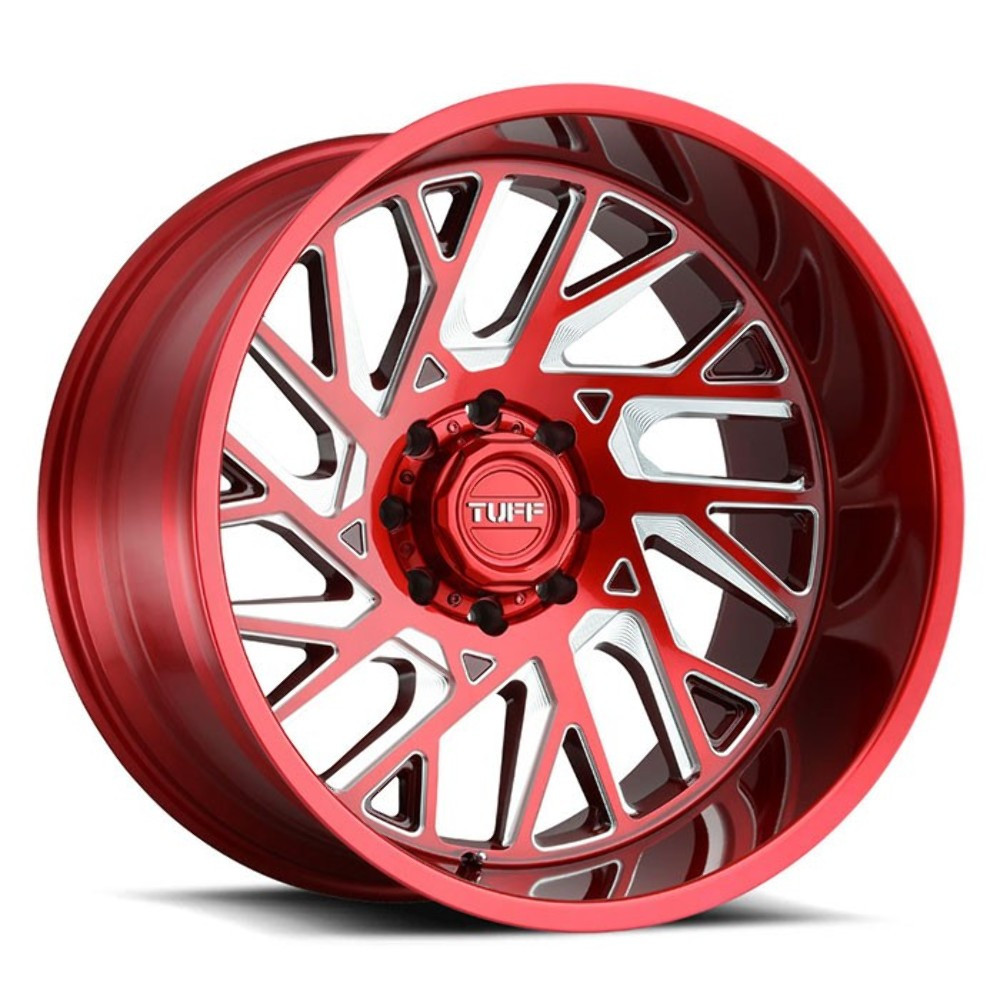Tuff T4B 20x12 6x5.5 Candy Red W/ Milled Spoke Wheel 20" -45mm Rim