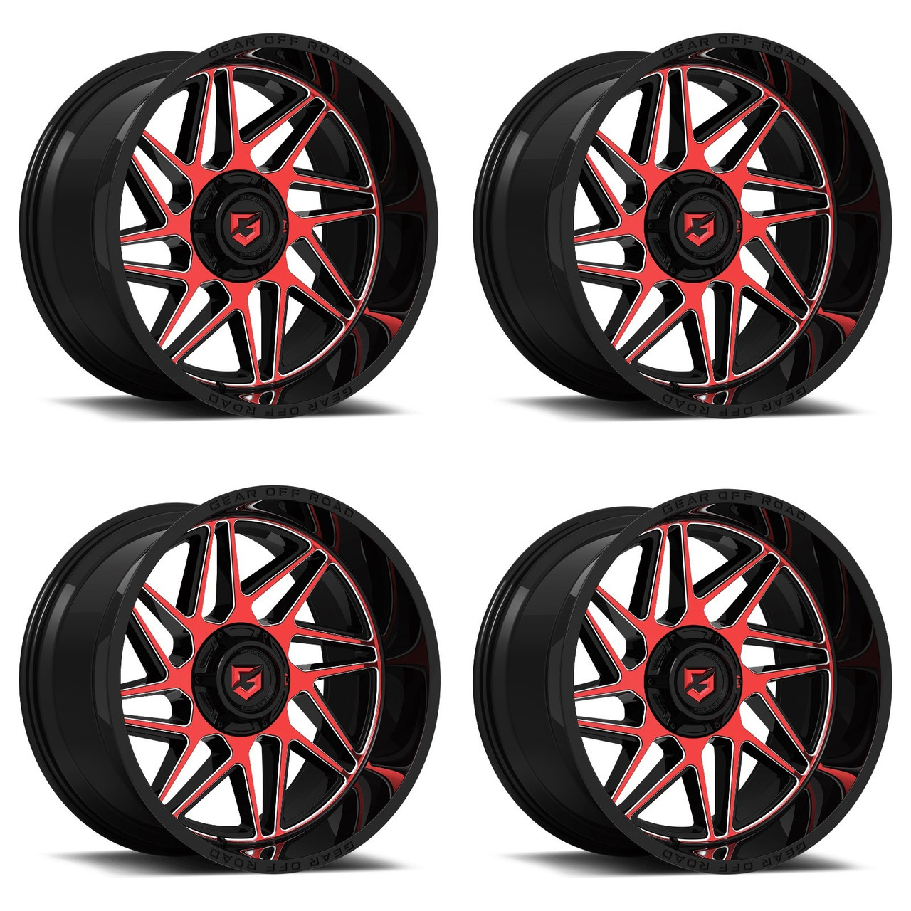 Set 4 20" Gear Off Road 761MBR 20x10 6x135/5.5 Black Machined & Red Tint -19mm