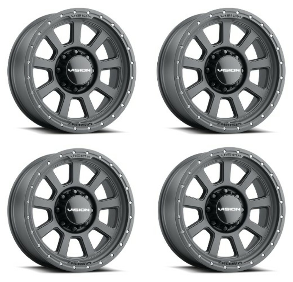 Set 4 17" Vision Off-Road 350 Ojos Satin Black Wheels 17x9 8x170 Rims -12mm