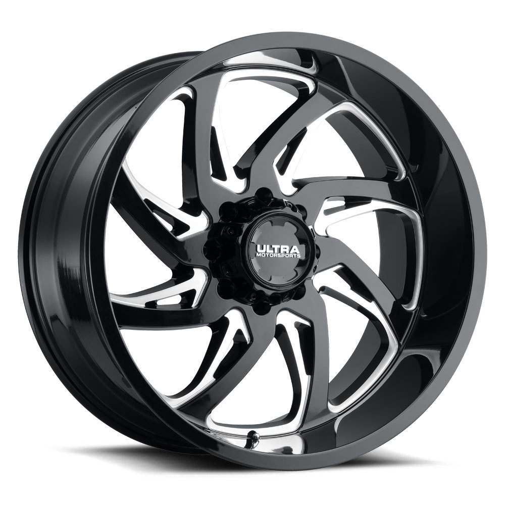 24" Ultra 230BM Villain 24x12 8x6.5 Gloss Black w/ Milled Accents Wheel -44mm