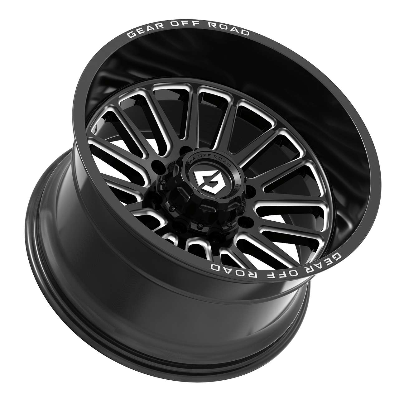 Set 4 20" Gear Off Road 764BM gloss black w/milled accents & lip logo 20x9 Wheels 5x5.00 5x5.50 +00mm
