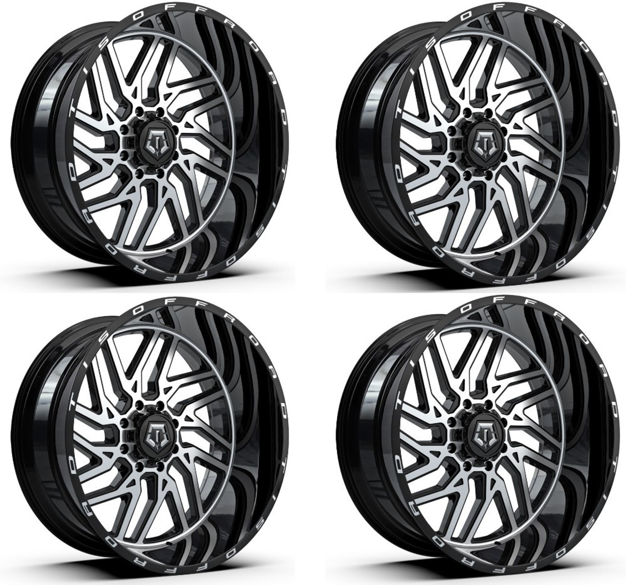 Set 4 22" TIS 544MB 22x12 5x5 5x5.5 -44mm Wheels Gloss Black Machined Face Rims
