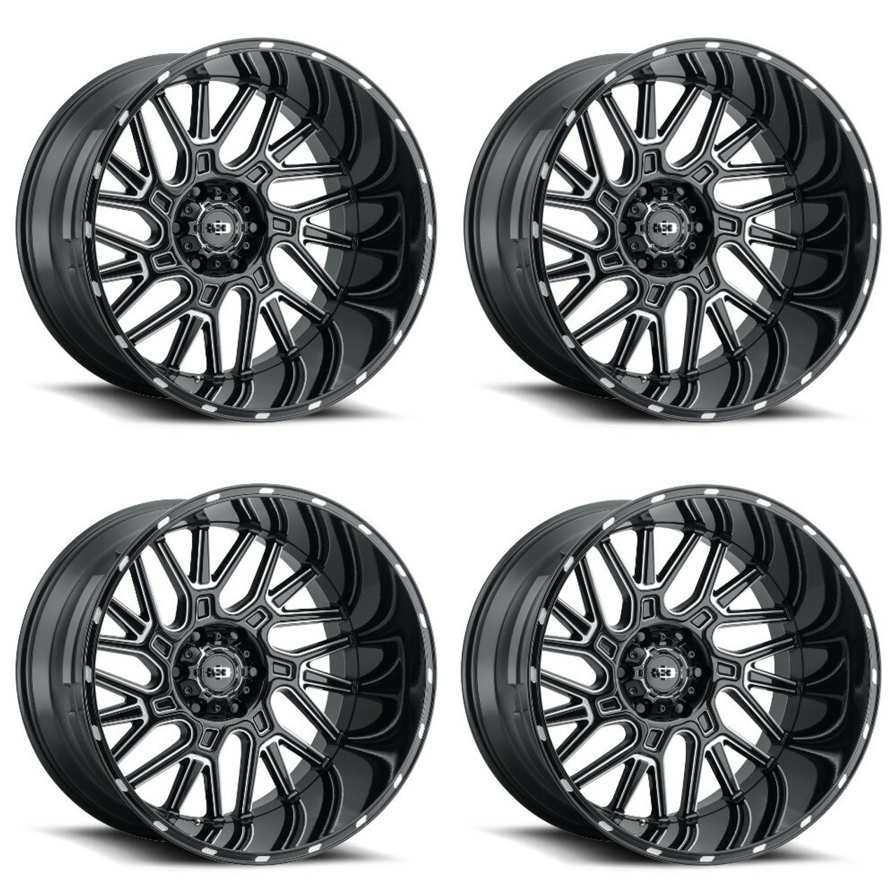 Set 4 22" Vision Off-Road 404 Brawl Black Milled Wheels 22x10 6x5.5 Rims -19mm