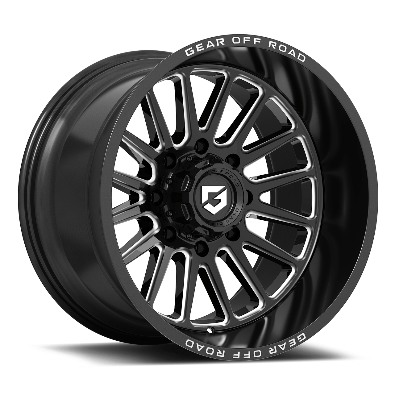 Set 4 20" Gear Off Road 764BM gloss black w/milled accents & lip logo 20x12 Wheels 8x6.50 -44mm