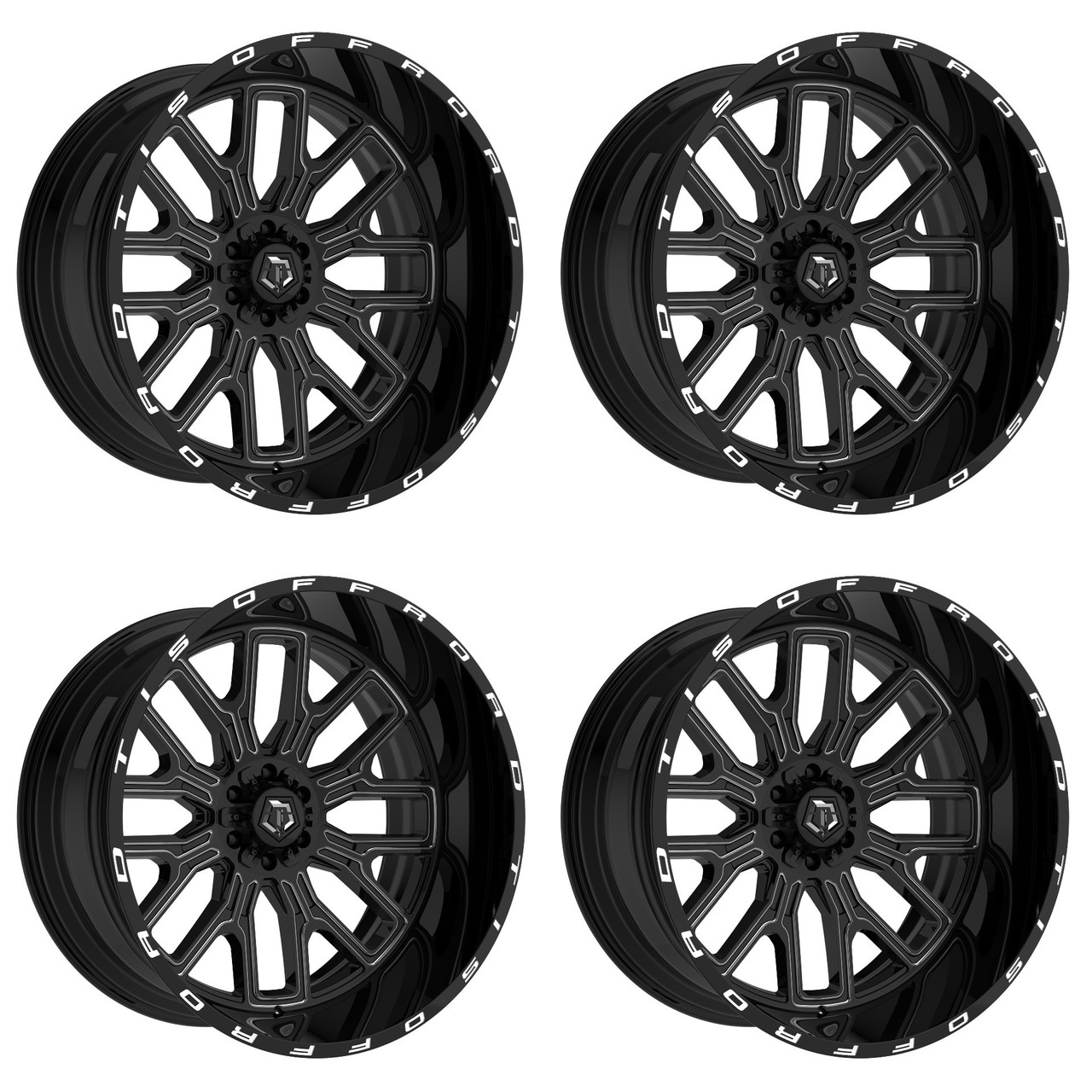 Set 4 20" TIS 560BM Gloss Black Milled 20x12 Wheels 8x6.5 -44mm Lifted Truck Rim