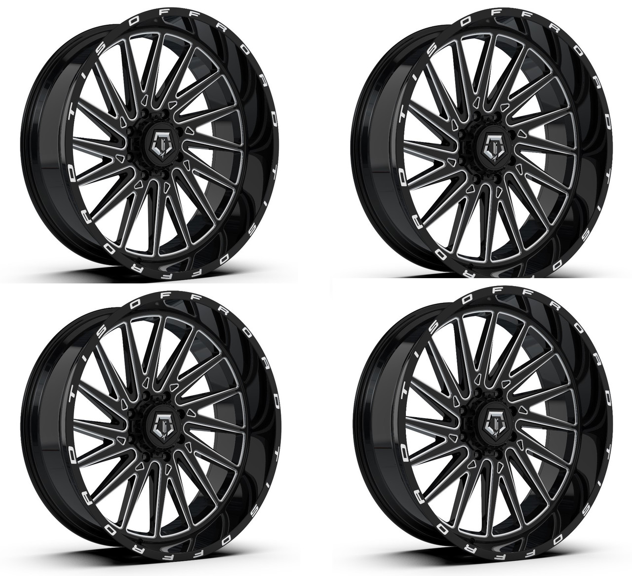 Set 4 20" TIS 547BM Gloss Black Milled 20x12 Wheels 8x170 -44mm Lifted For Ford
