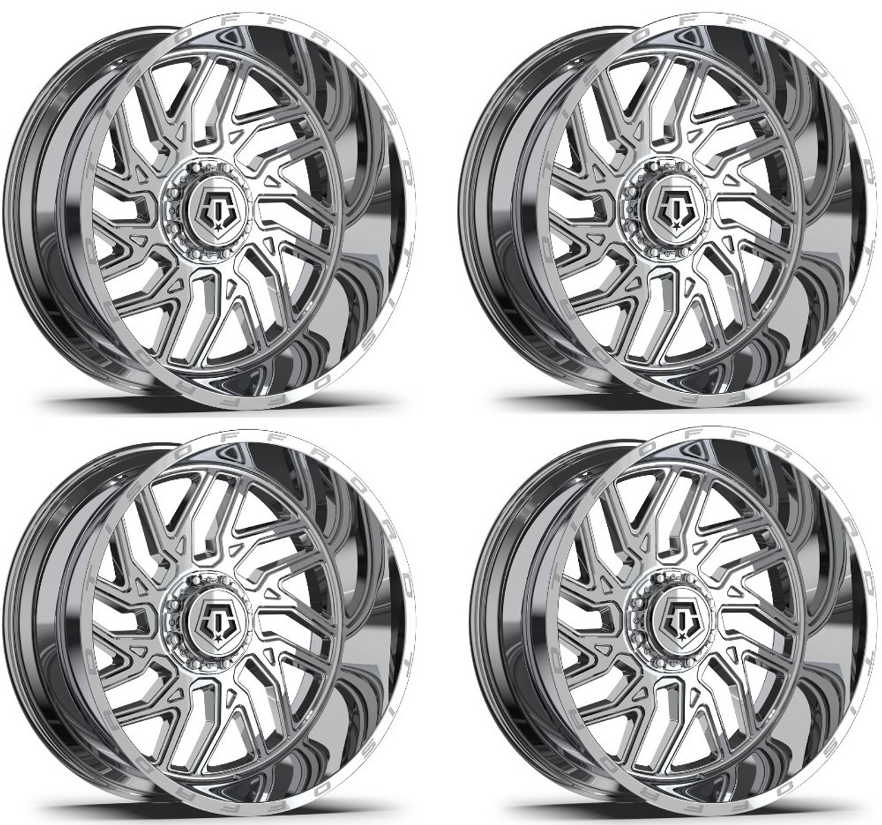 Set 4 20" TIS 544C Chrome 20x10 Wheels 8x6.5 -25mm Lifted For Chevy GMC Ram Ford