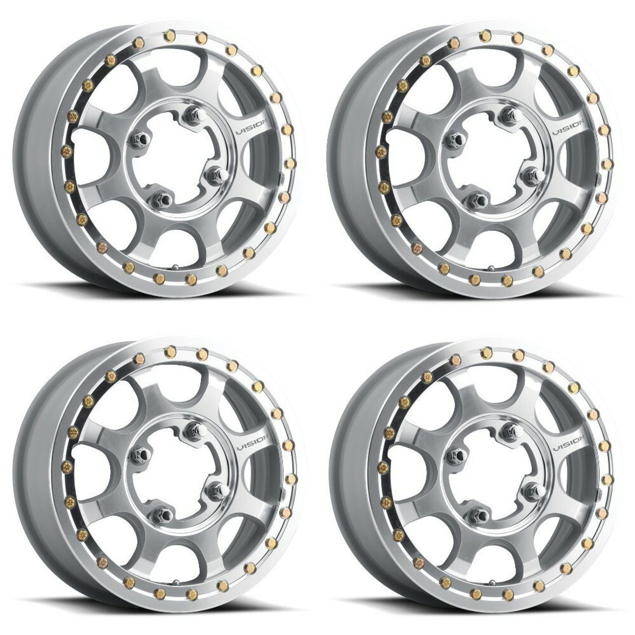 Set 4 15" Vision ATV 351 Flow As-Cast Machined Face Wheel 15x6 4x136 Rims 50.6mm