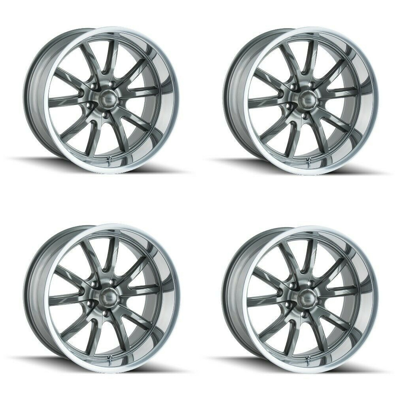 Set 4 17" Ridler 650 17x8 Grey Polished Lip 5x4.5 Wheels 0mm Rims