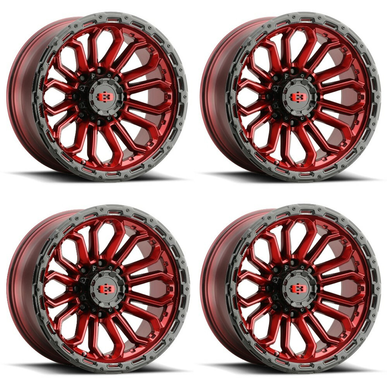 Set 4 17" Vision Off-Road 405 Korupt Red w/ Black Lip Wheel 17x9 5x150 Rims 12mm