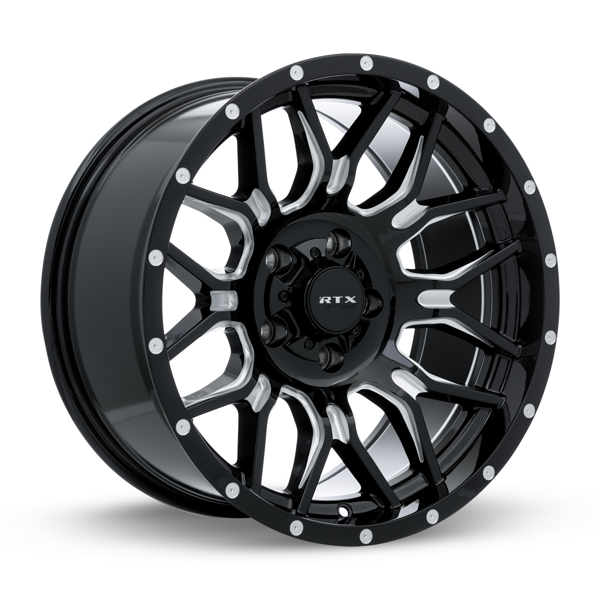 18" RTX Claw Gloss Black Milled with Rivets 18x9 Wheel 6x5.5 (6x139.7) -12mm Rim