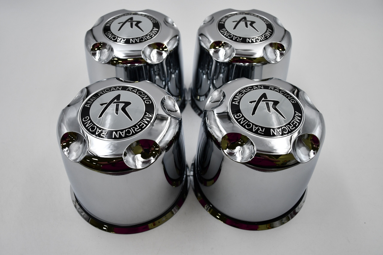 Set of 4 American Racing 1515000S 8-Lug Chrome Replacement Wheel Center Cap with AR Logo