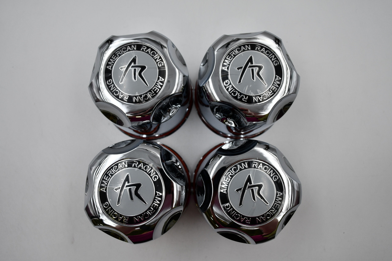 American Racing Chrome w/Black,White,Chrome Logo Wheel Center Cap Hub Cap 1425000Sx4 4.5" Push Thru 83,85BC