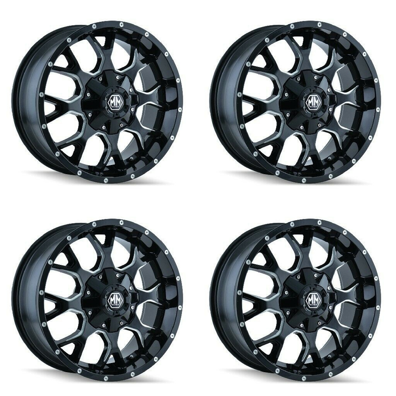 Set 4 20" Mayhem Warrior 20x9 Black Milled 8x180 Wheels 18mm Rims