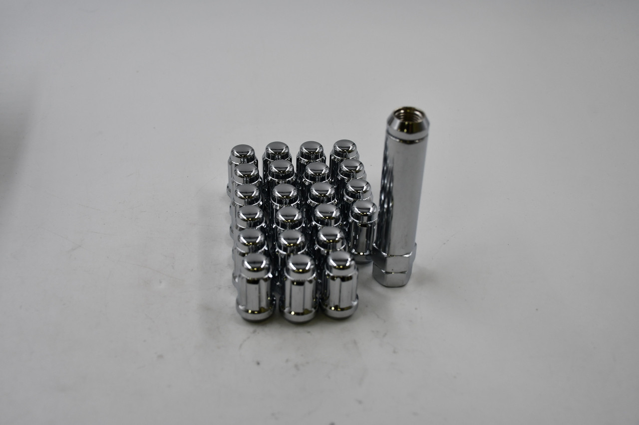 Set 23 Spline Chrome Lug Nut 1/2" 1.4" Tall Conical Seat Inlcudes Key 1/2-20