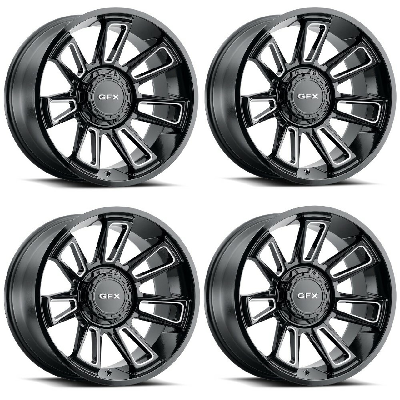 Set 4 20" Voxx G-FX TR21 Gloss Black Milled Wheels 20x10 8x170 -19mm Rims