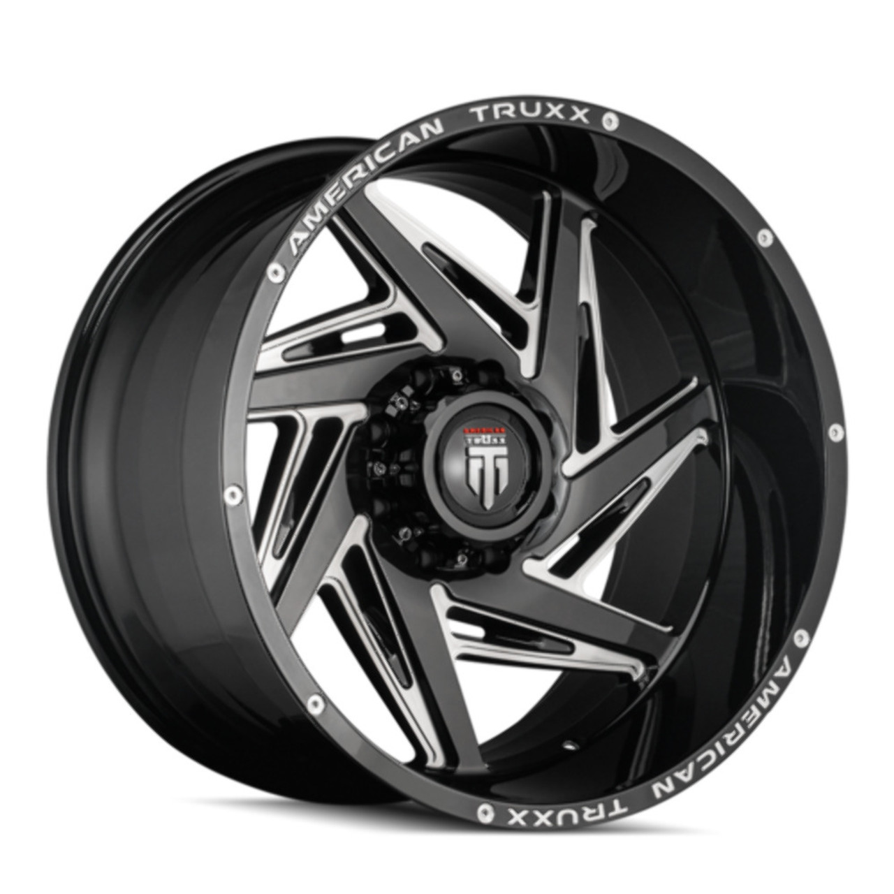 Set 4 24" American Truxx Spiral 24x14 Black Milled 5x5 Wheels -76mm Lifted Rims