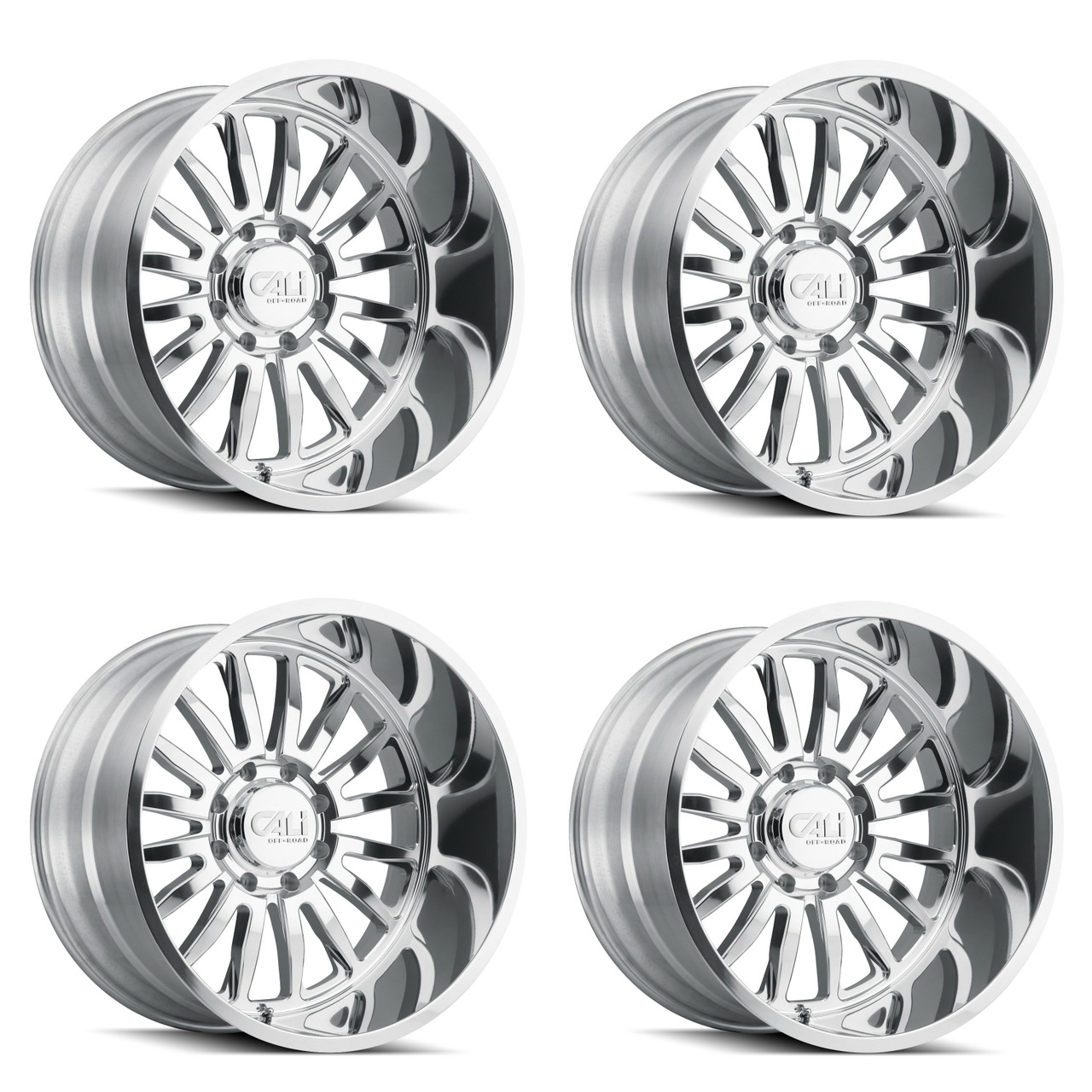 Set 4 26" Cali Off-Road Summit 26x14 Polished Milled Spokes 8x6.5 Wheels -76mm