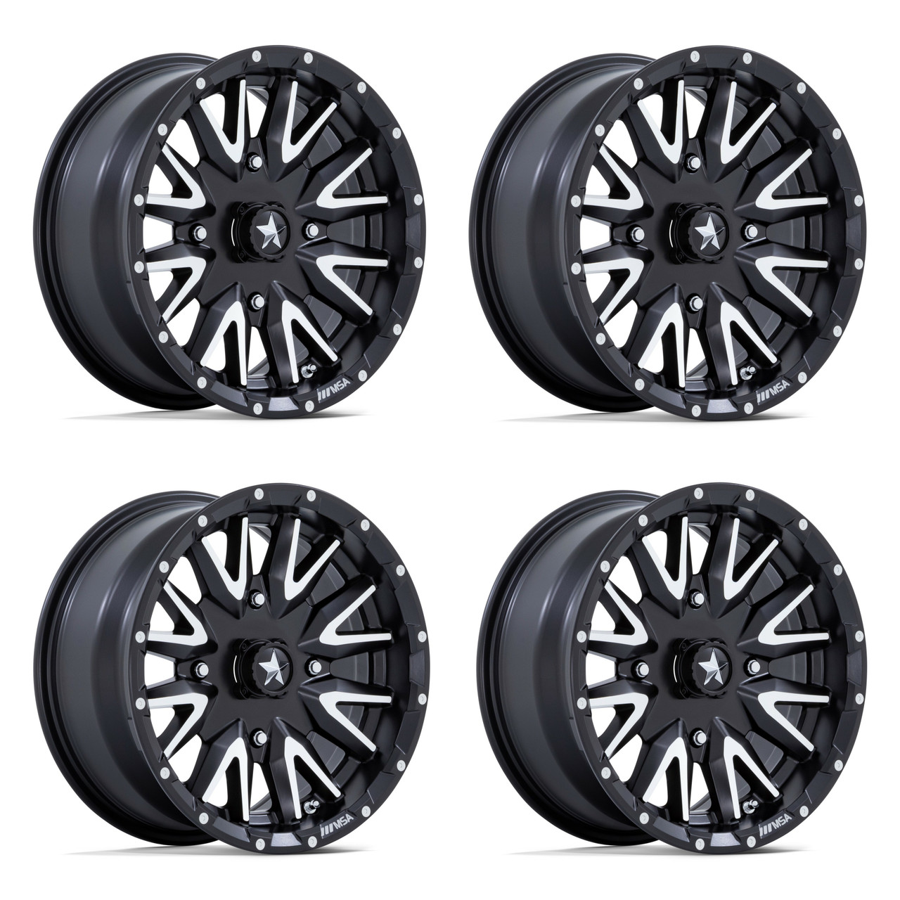 Set 4 MSA Offroad M49 Creed 16x7 4x156 Black Machined Wheels 16" 10mm Rims