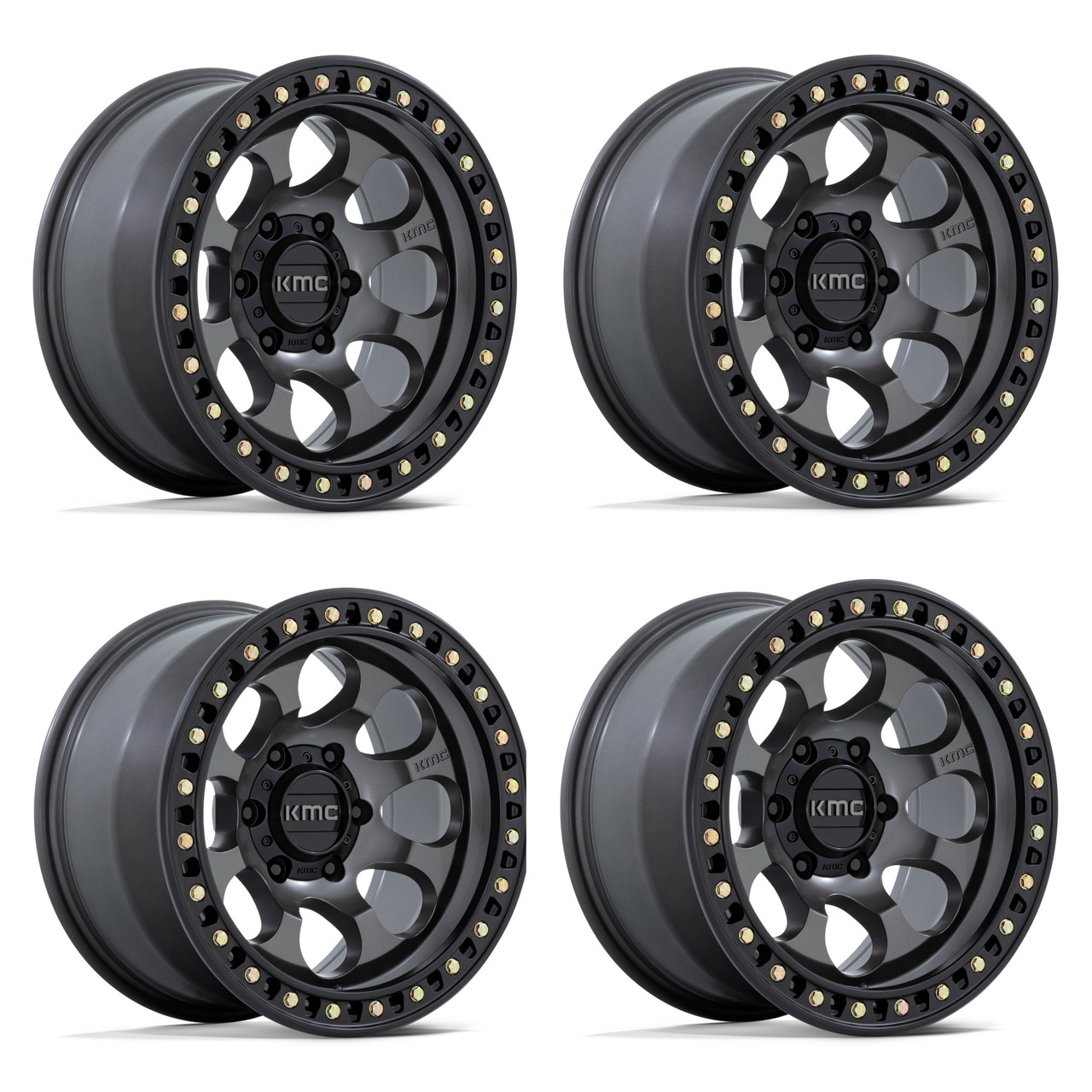 Set 4 KMC KM550 Riot Sbl 17x8.5 5x5 Anthracite Satin Black Lip Wheels 17" 10mm