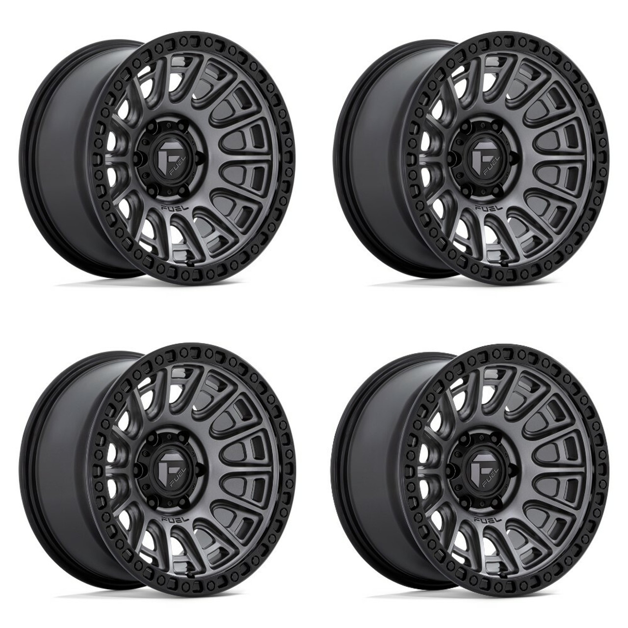 Set 4 17" Fuel D835 Cycle 17x8.5 5x130 30mm Wheels Matte Gunmetal Black Ring Rim