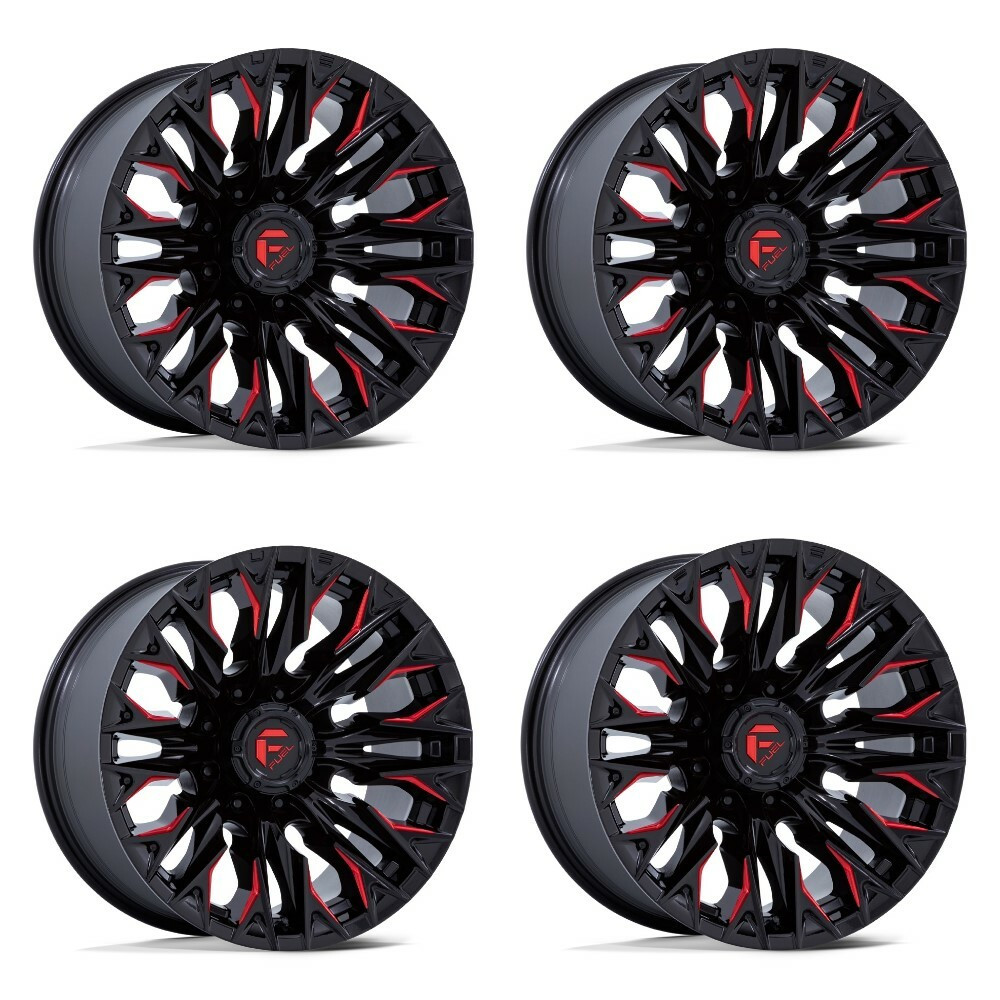 Set 4 20" Fuel D823 Flame 20x9 8x180 1mm Gloss Black Milled Candy Red Wheels