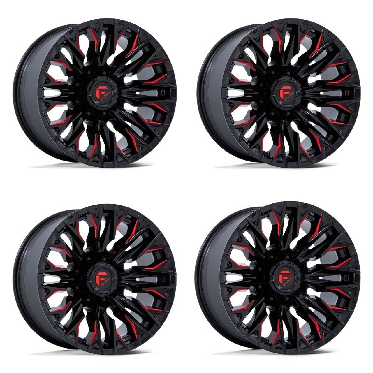 Set 4 Fuel  D823 Flame 20x10 8x170 Gloss Black Milled Candy Red Wheels 20" -18mm