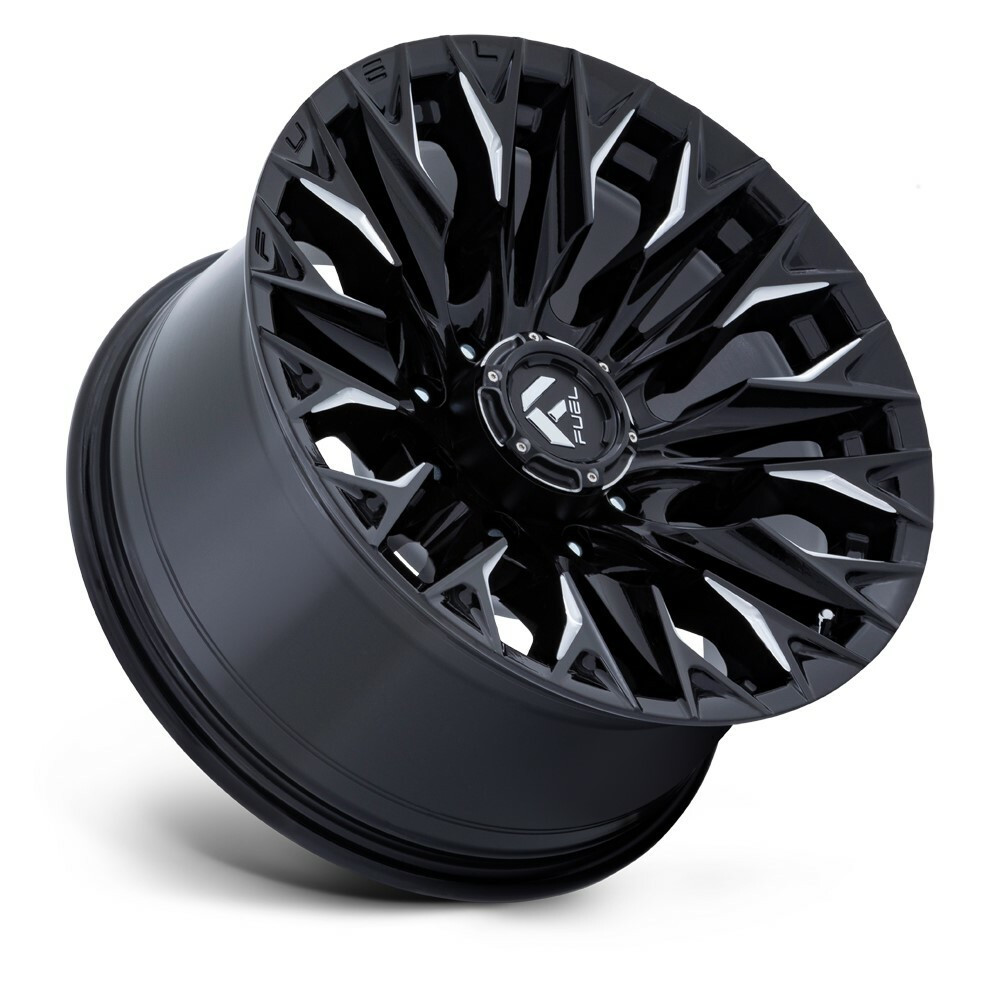 Set 4 20" Fuel D803 Flame 20x9 8x180 1mm Gloss Black Milled Wheels Truck Rims