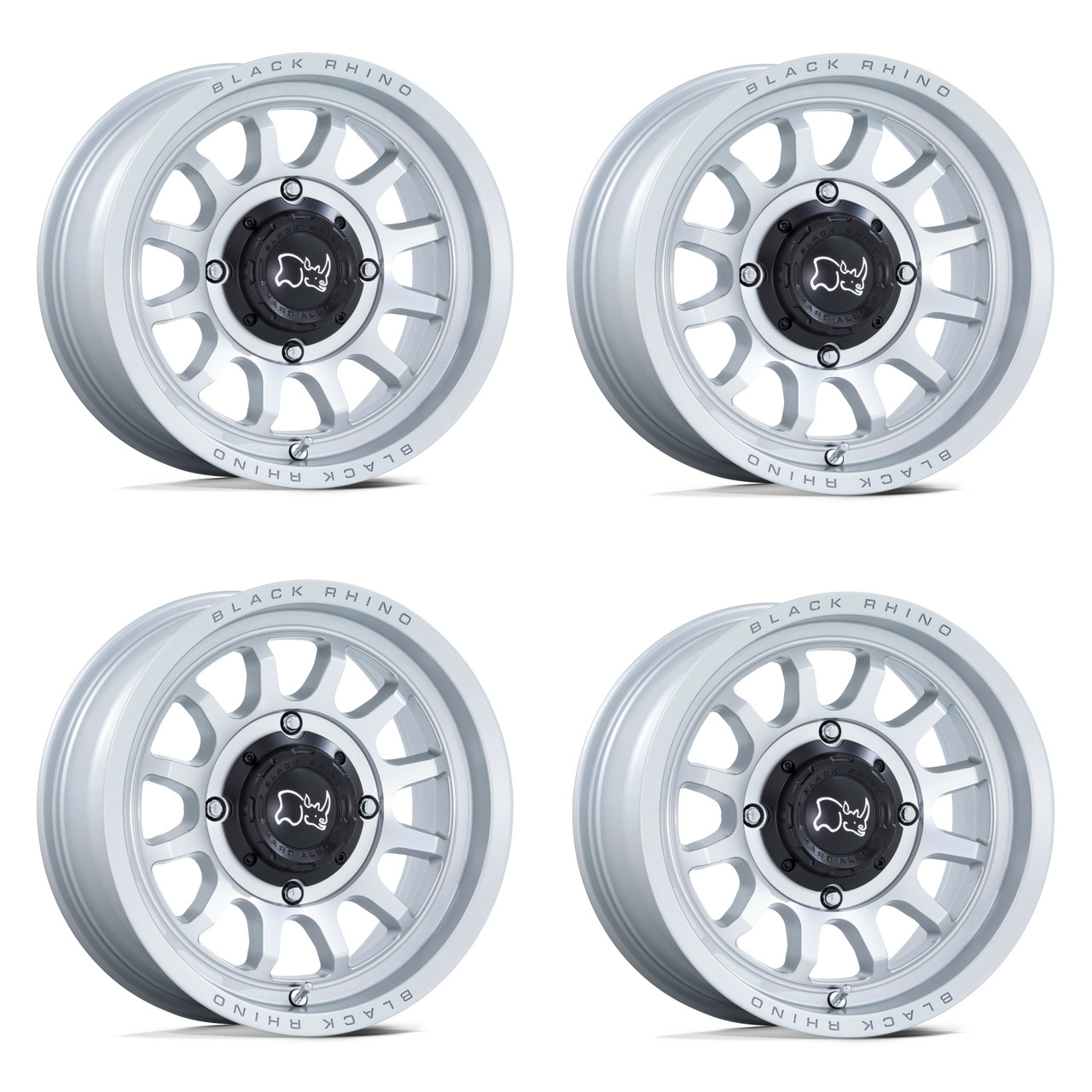 Set 4 Black Rhino Powersports Rapid 15x7 4x156 Hyper Silver Machine Wheels 10mm