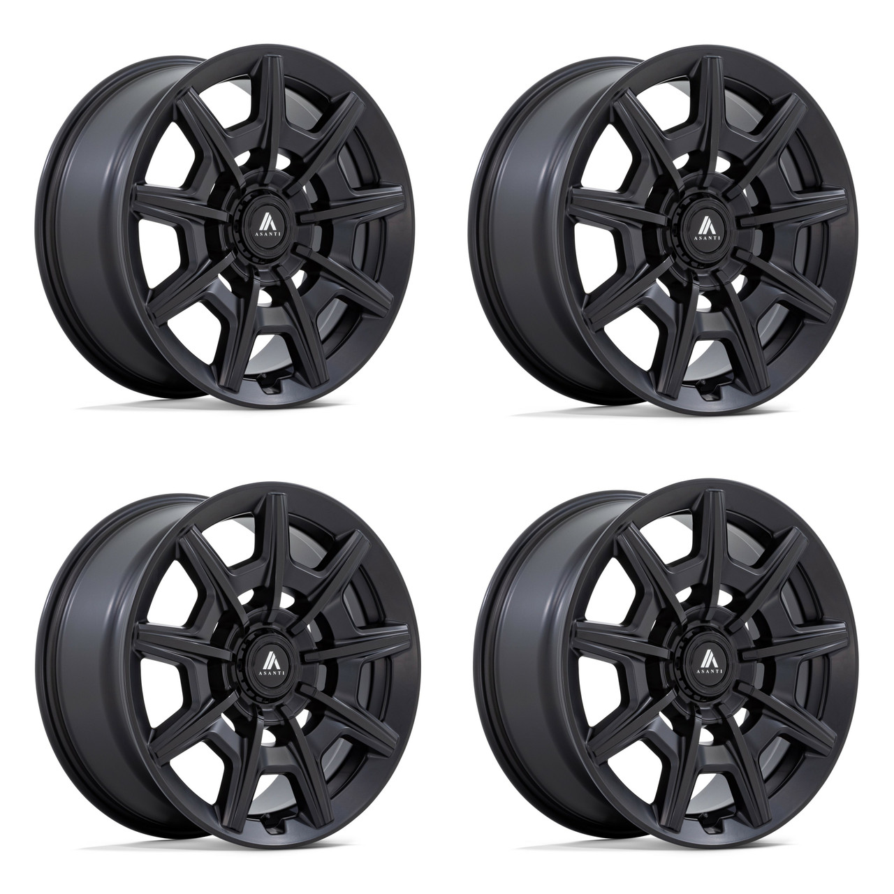 Set 4 Asanti Black ABL-41 Esquire 22x9 5x4.25 5x4.5 Satin Black Wheels 22" 38mm