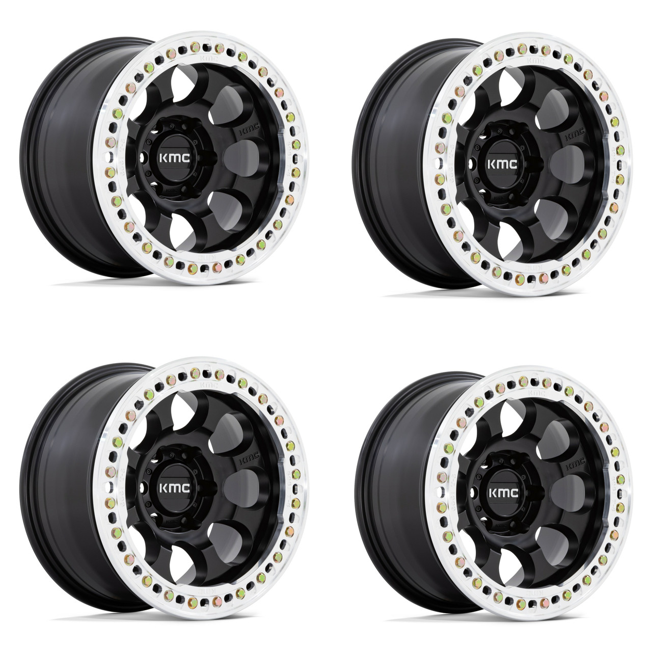 Set 4 KMC KM237 Riot Beadlock 17x8.5 5x5 Satin Black Machine Ring Wheels 17" 0mm