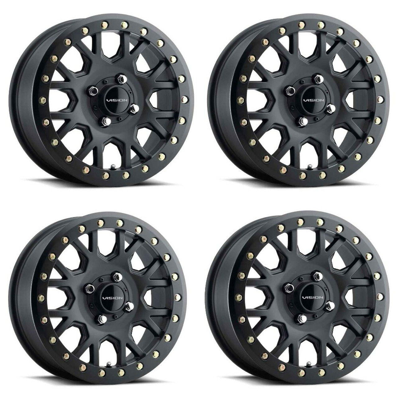 Set 4 15" Vision ATV GV8 Satin Black Wheels 15x6 4x156 Rims 38mm