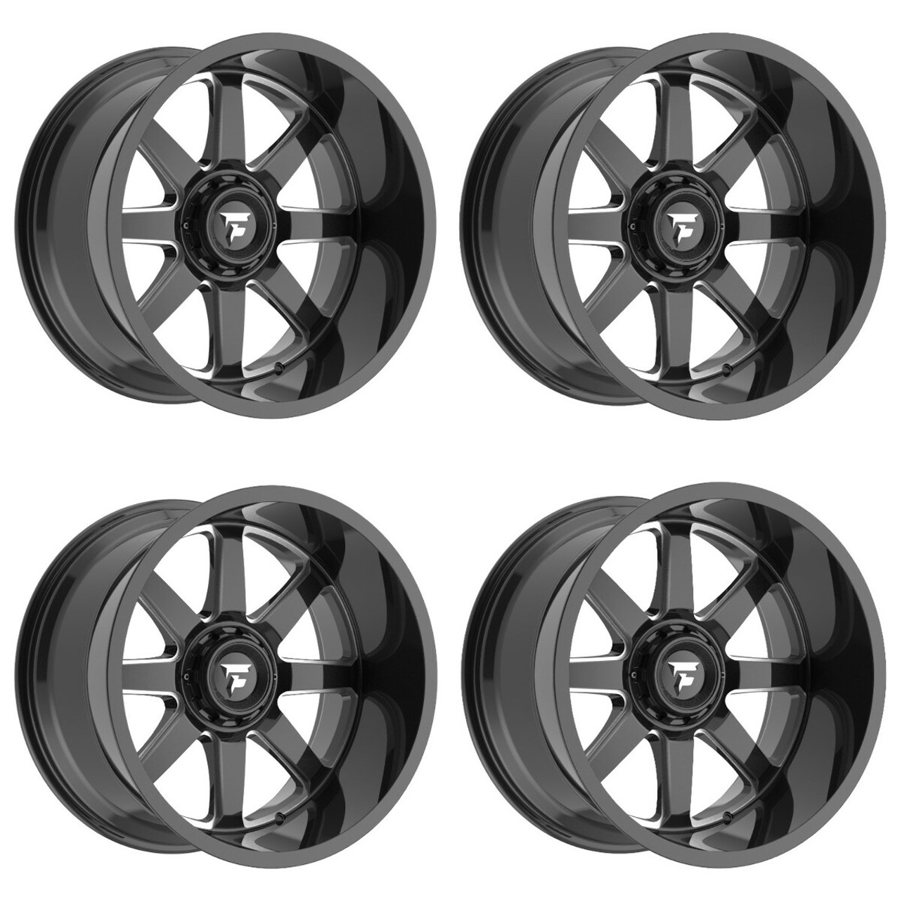 Set 4 20" Fittipaldi Wheels FA16BM 20x9 Gloss Black Milled 8x6.5 12mm Truck Rims