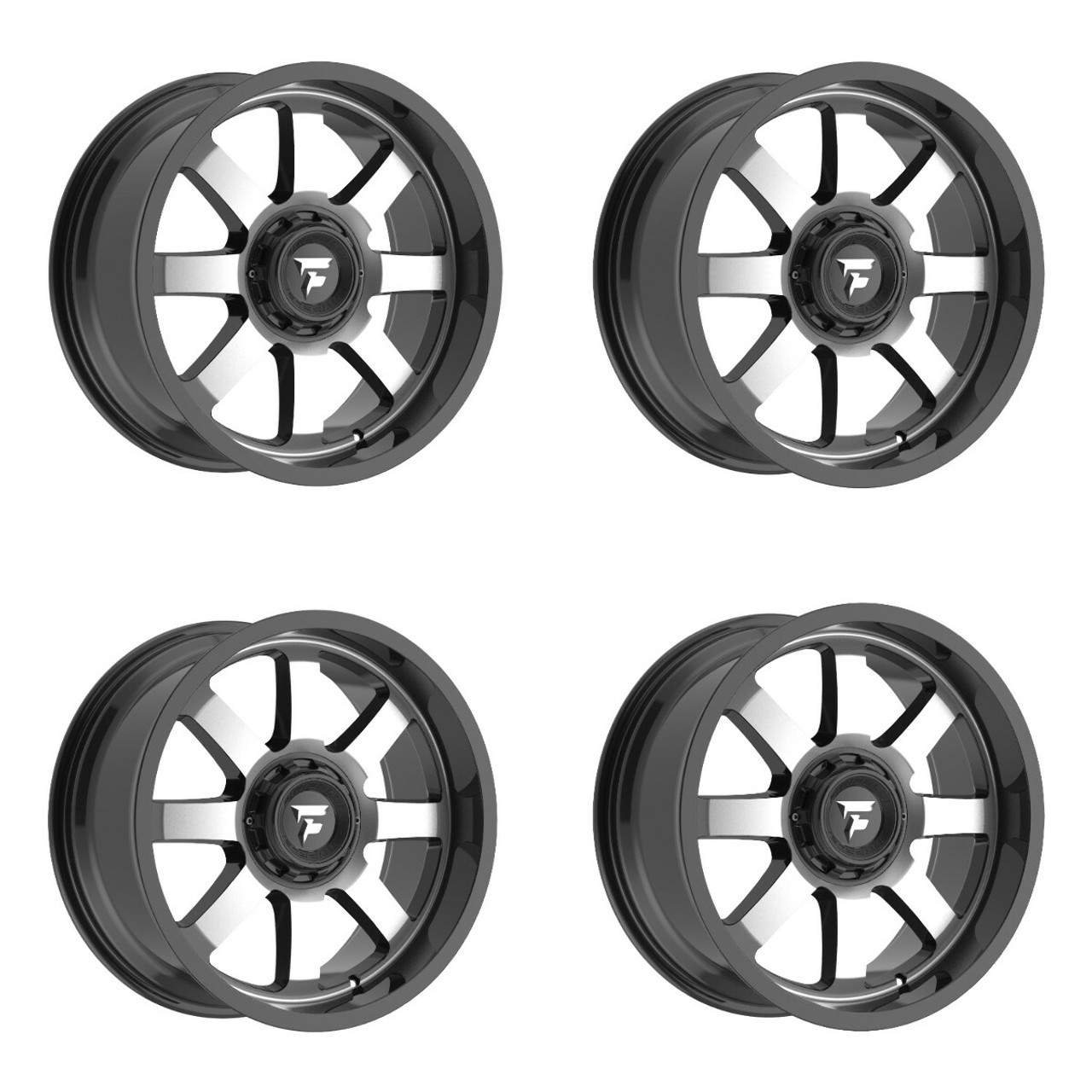 Set 4 20" Fittipaldi Wheels FA16MB 20x9 Gloss Black Machined 5x4.5 5x5 12mm Rims