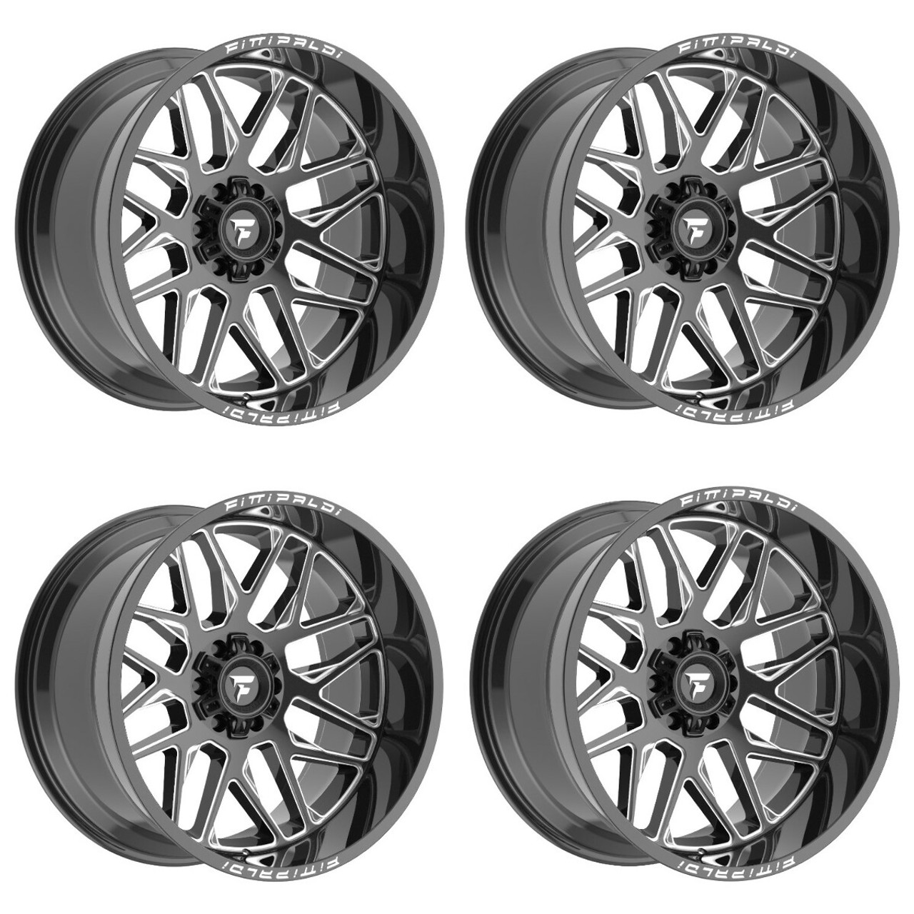 Set 4 20" Fittipaldi Wheels FA19BM 20x9 Gloss Black Milled 5x5.5 5x150 18mm Rims