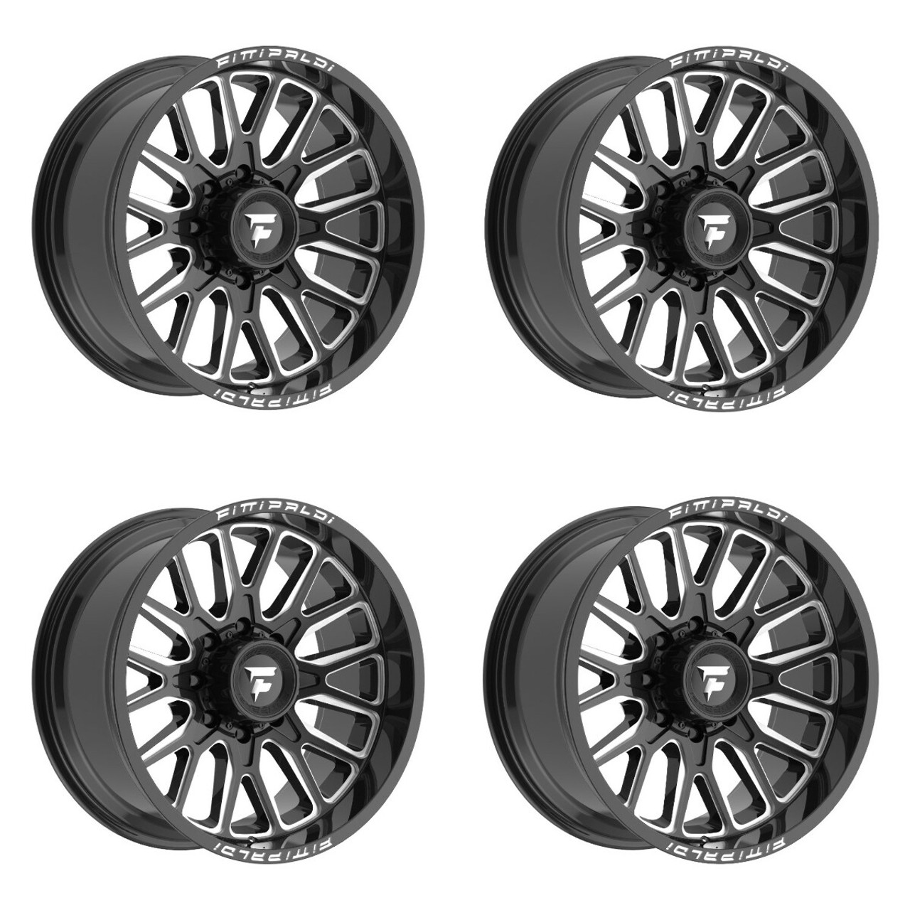 Set 4 20" Fittipaldi Wheels FA18BM 20x9 Gloss Black Milled 8x6.5 18mm Truck Rims