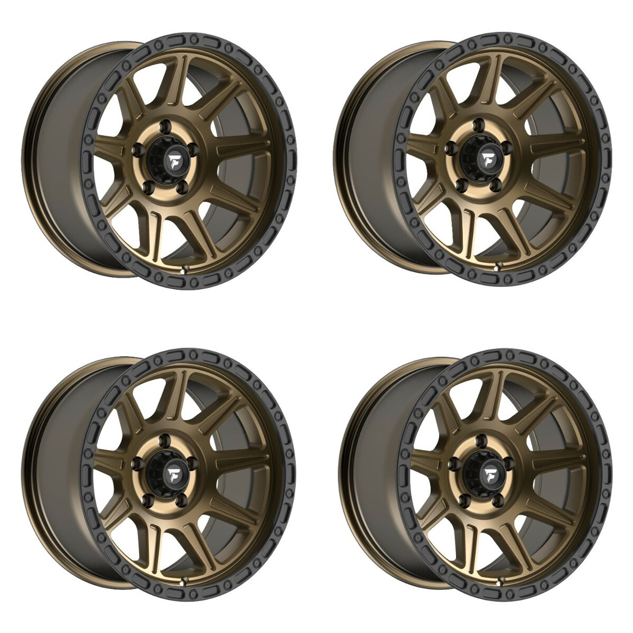 Set 4 20" Fittipaldi Wheels FT104ZB 20x9 Satin Bronze Satin Black Lip 8x180 18mm