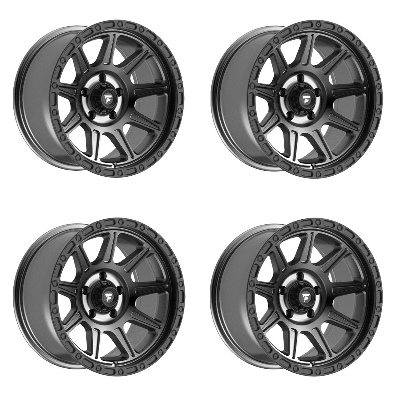 Set 4 20" Fittipaldi Wheels FT104AB 20x9 Anthracite Satin Black Lip 6x5.5 18mm