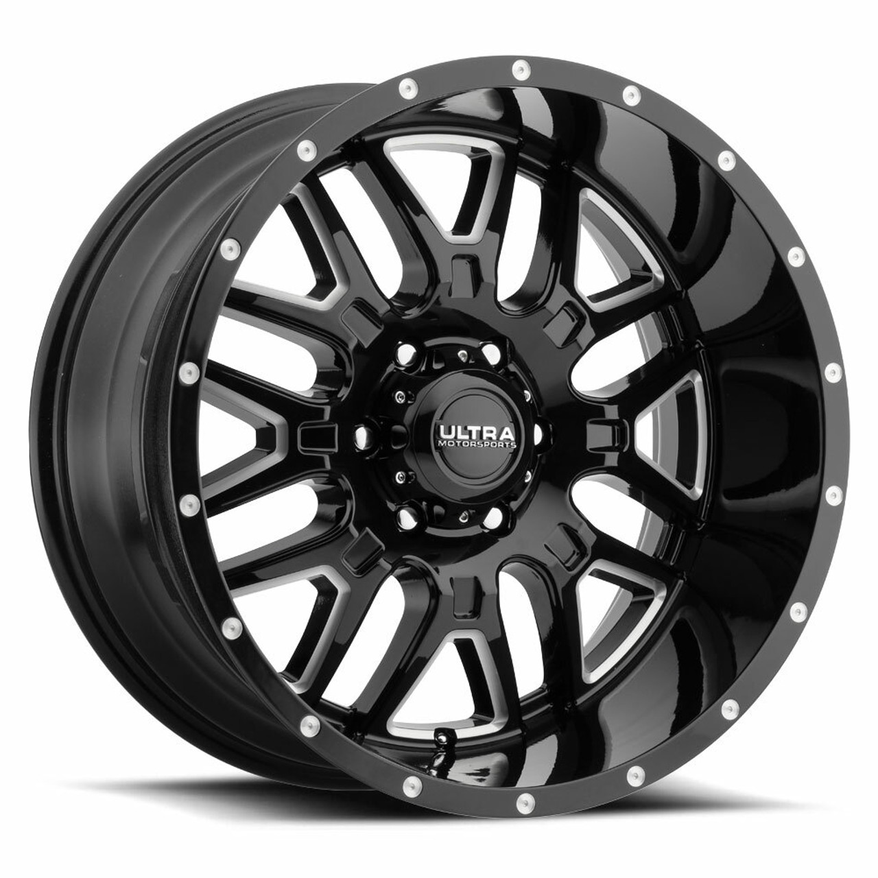 20" Ultra 203BM Hunter 20x10 6x5.5 Gloss Black CNC Milled Accents Wheel -25mm