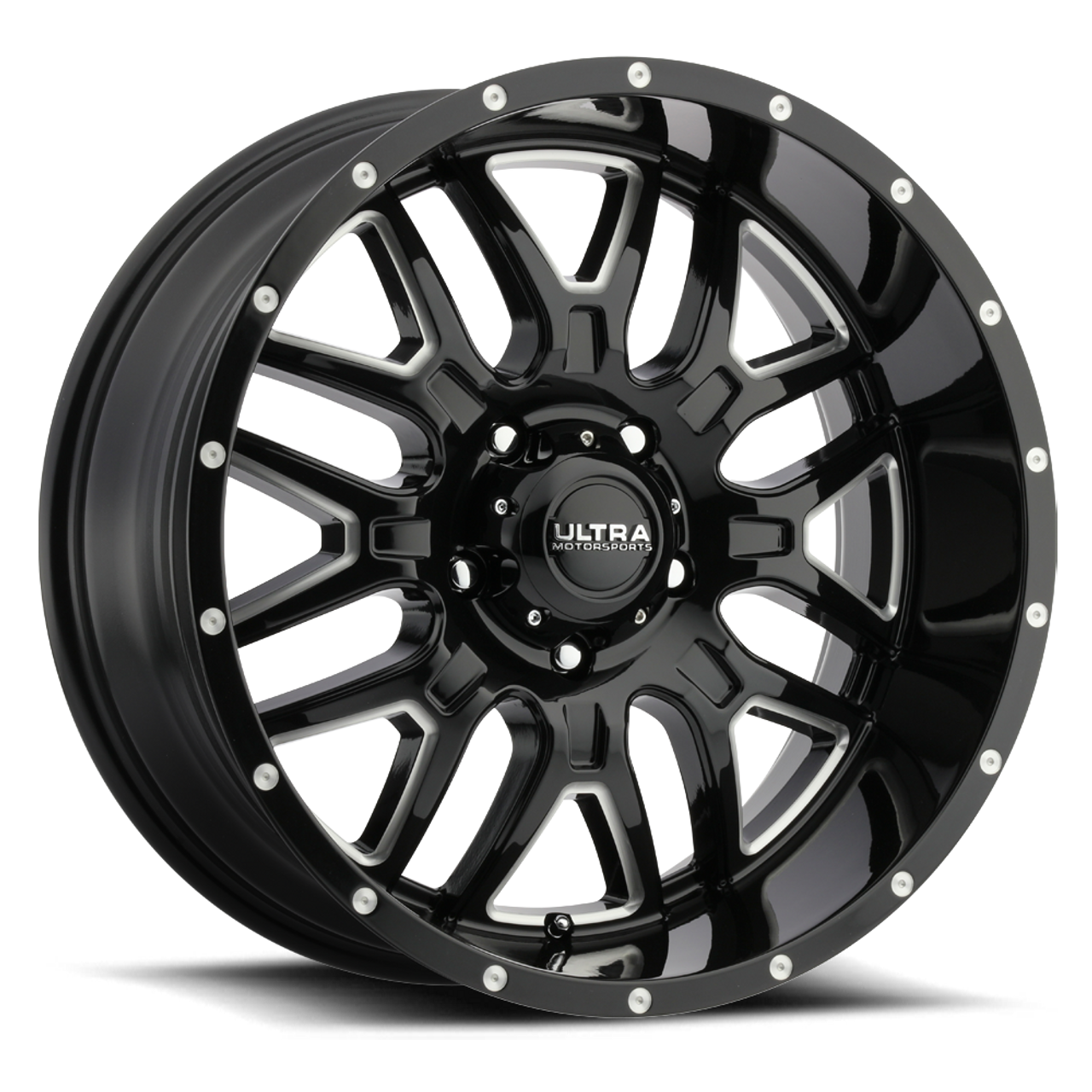 17" Ultra 203BM Hunter 17x9 5x5.5 Gloss Black CNC Milled Accents Wheel 12mm Rim