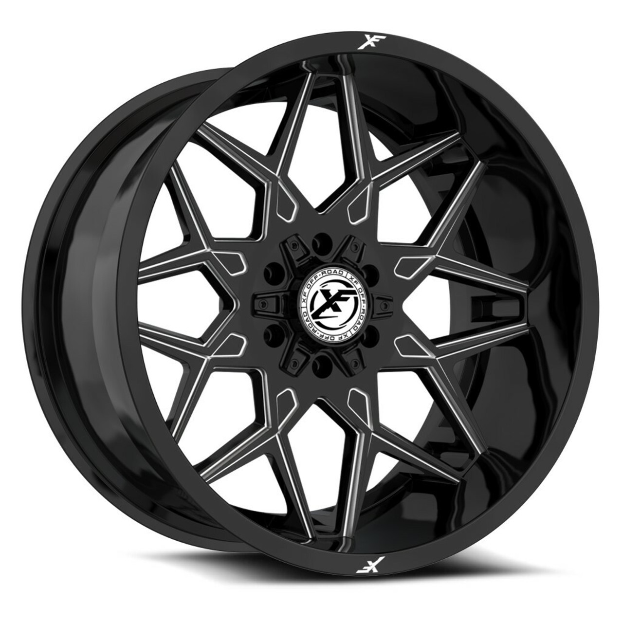 20" XF Off-Road XF-238 Gloss Black & Milled Wheel 20x10 8x6.5 8x180 -12mm Rim