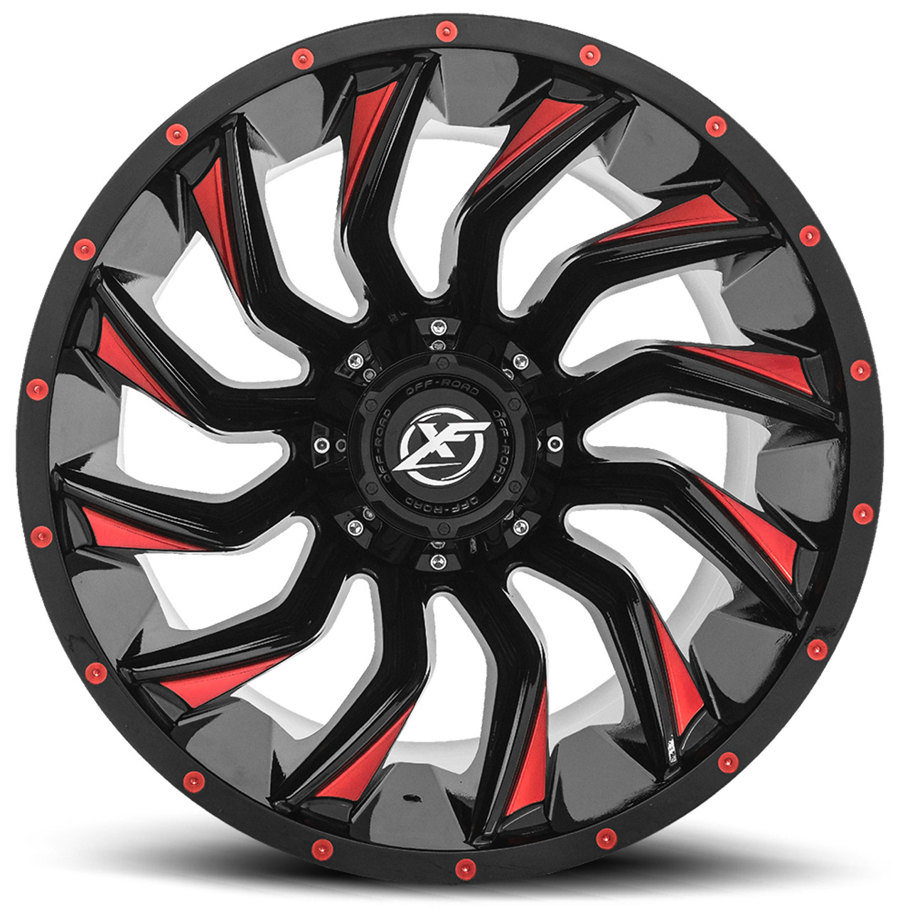 20" XF Off-Road XF-224 Gloss Black & Red Milled Wheel 20x9 5x5.5 5x150 0mm Rim