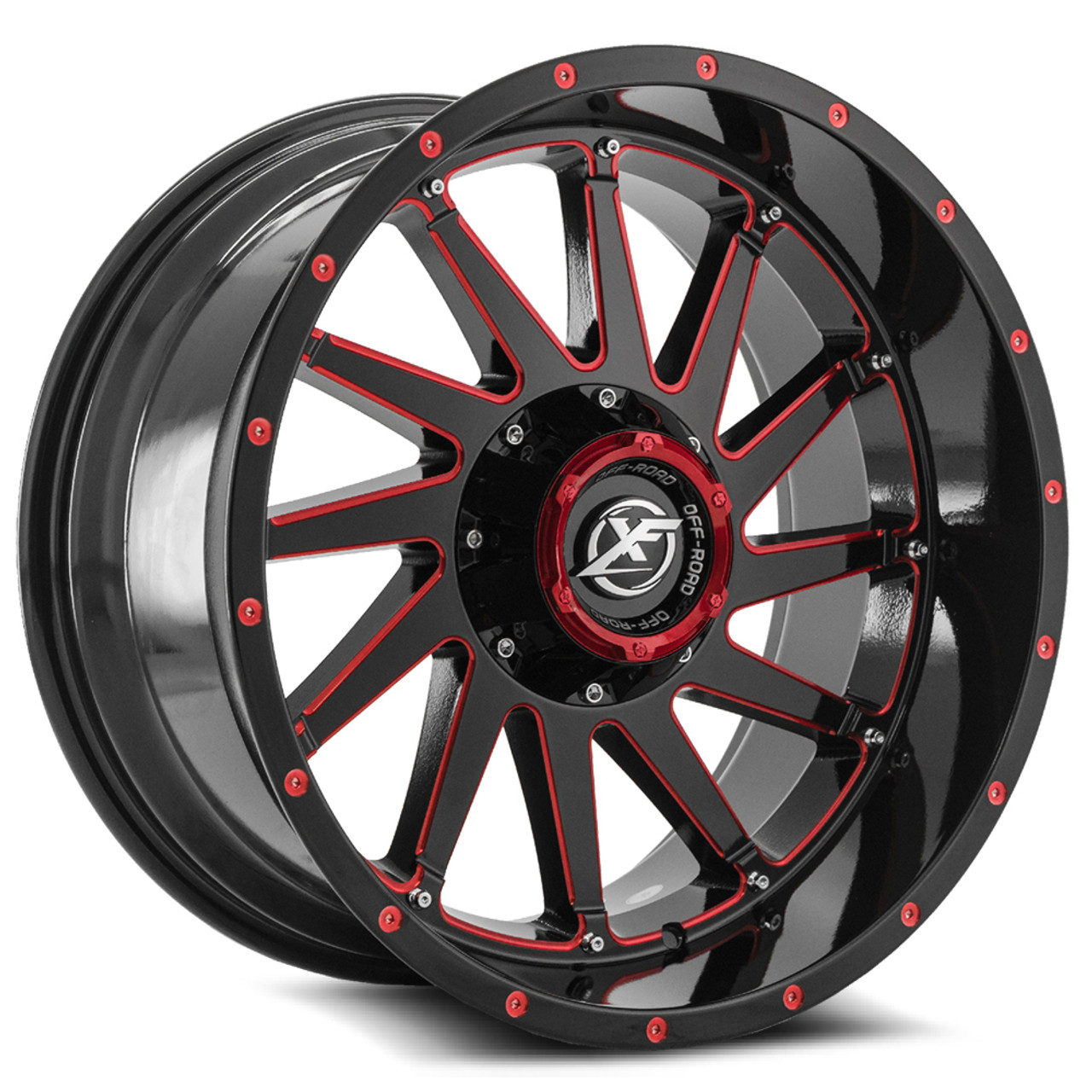 Set 4 20" XF Off-Road XF-216 Black Red Milled Wheels 20x12 8x6.5 8x170 -44mm