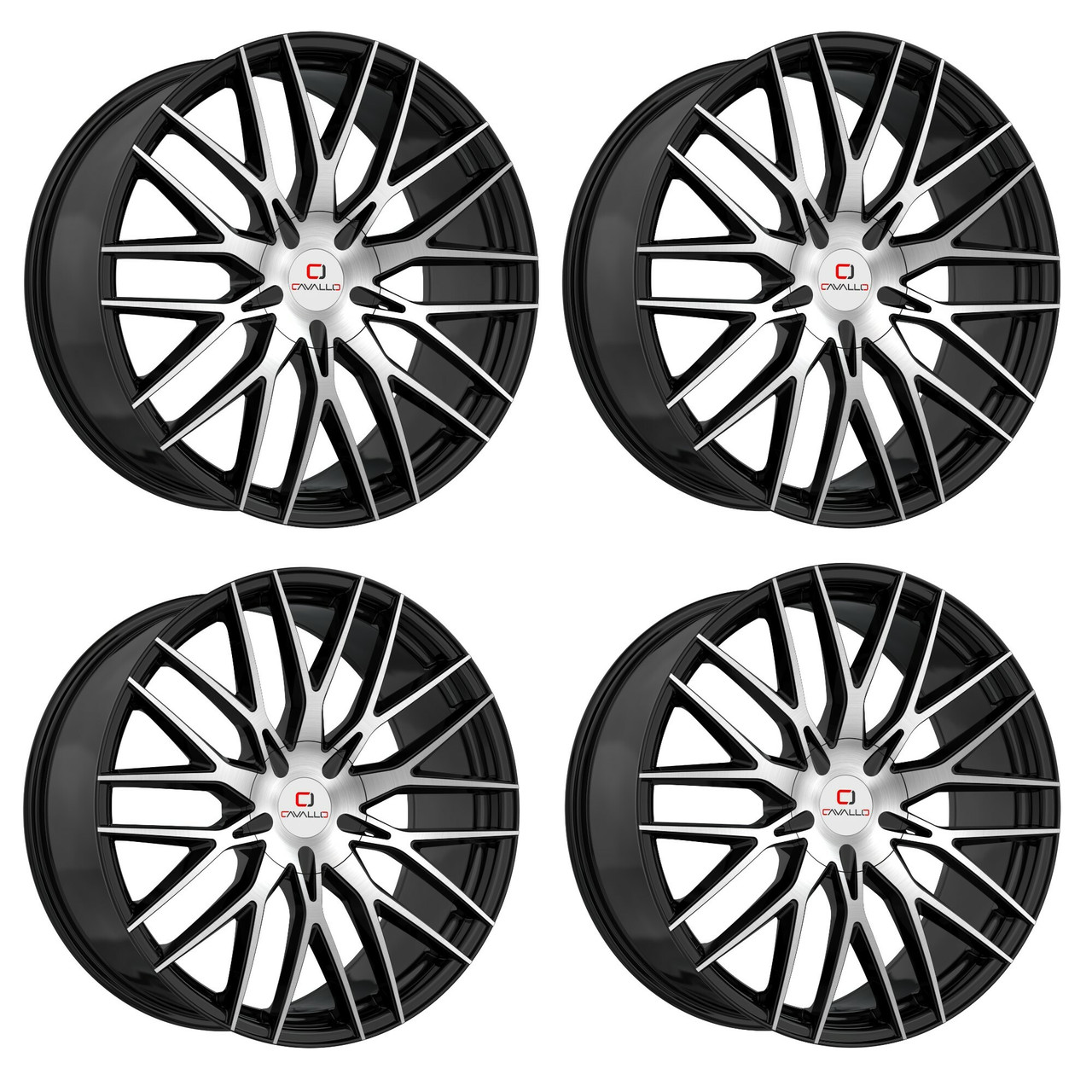 Set 4 24" Cavallo CLV-45 Gloss Black & Machined Wheels 24x9 5x115 5x120 18mm