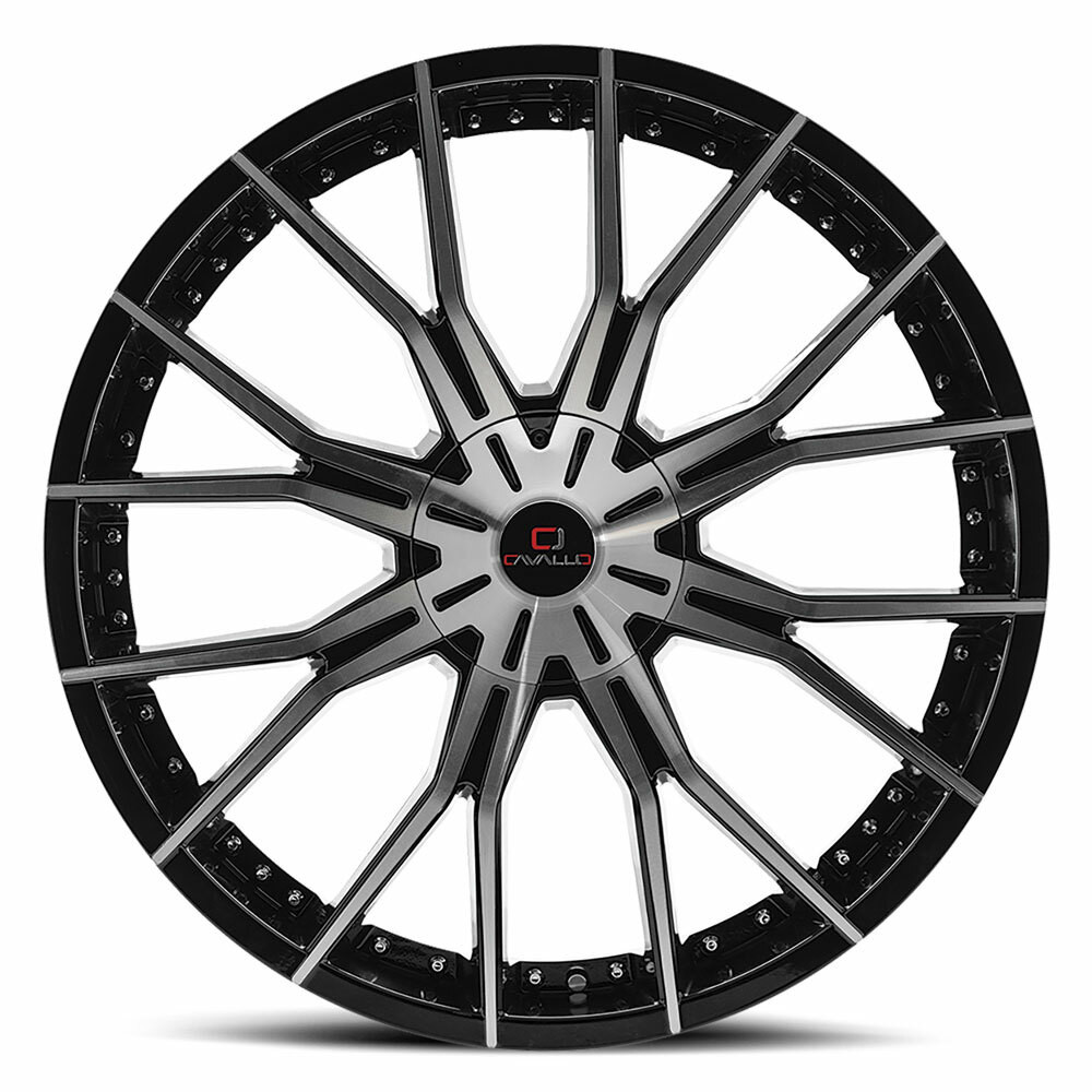 24" Cavallo CLV-36 Gloss Black & Machined Wheel 24x9 6x135 6x5.5 25mm Truck Rim